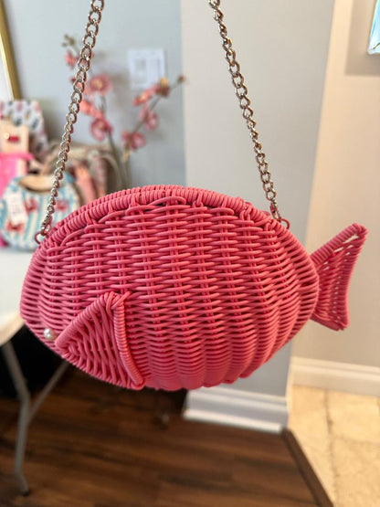 Trending Beaded Bags and Resort Collection - Tommy Bahama Pink Wicker Fish