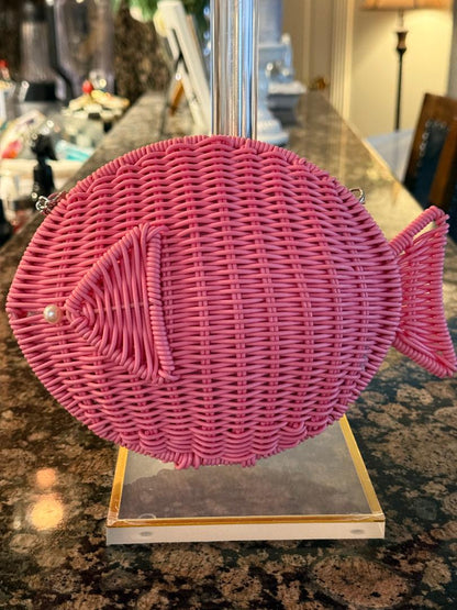 Trending Beaded Bags and Resort Collection - Tommy Bahama Pink Wicker Fish