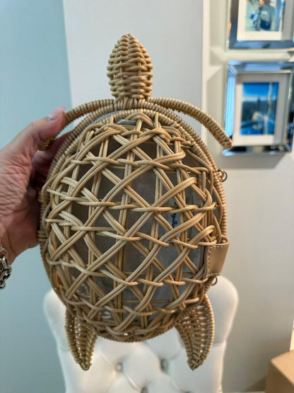 Trending Beaded Bags and Resort Collection - Tommy Bahama Wicker Turtle Crossbody with Gold Chain