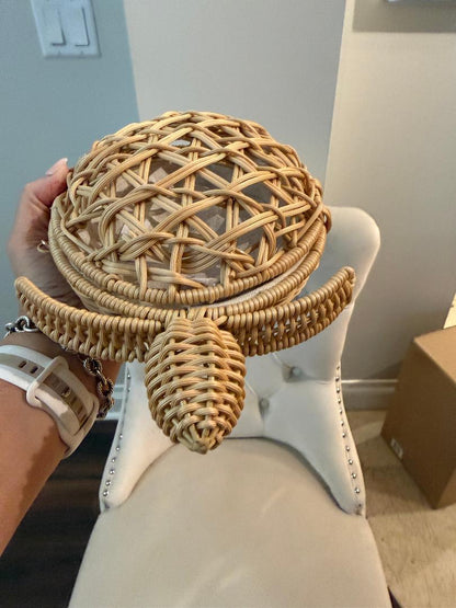 Trending Beaded Bags and Resort Collection - Tommy Bahama Wicker Turtle Crossbody with Gold Chain