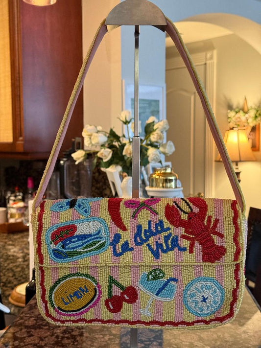 Trending Beaded Bags and Resort Collection - America & Beyond Yellow La Dolce Vita Beaded Shoulder Bag