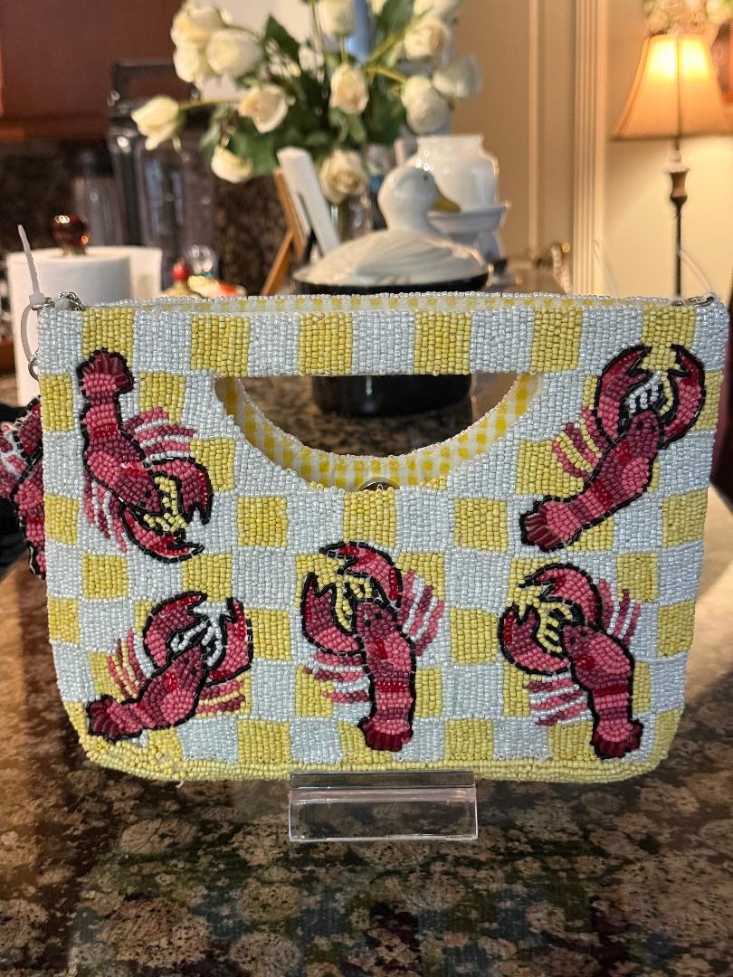 Trending Beaded Bags and Resort Collection - Yellow Checkered Clutch