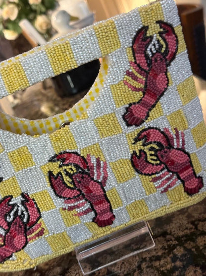Trending Beaded Bags and Resort Collection - Yellow Checkered Clutch