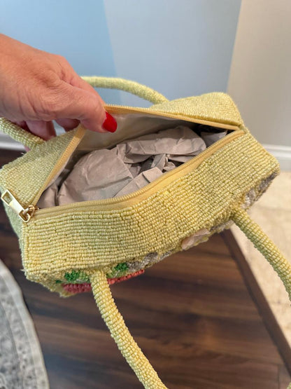 Trending Beaded Bags and Resort Collection - Yellow Floral Top Handle Tote