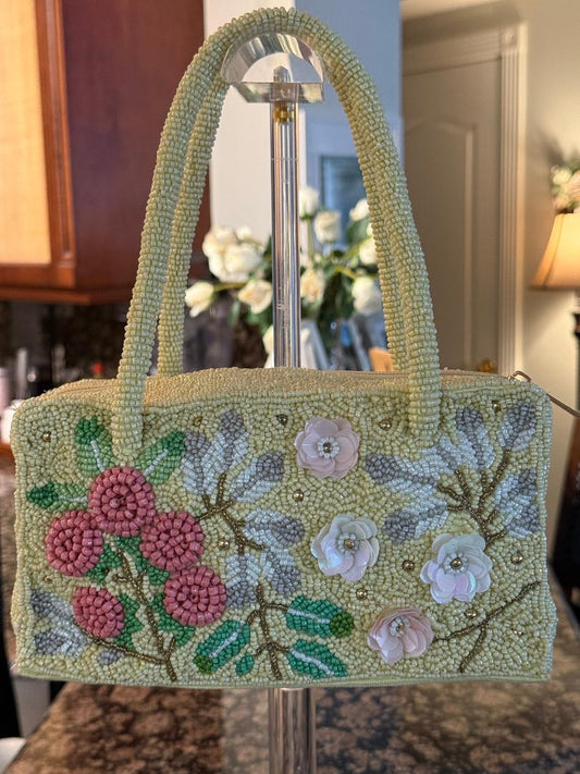 Trending Beaded Bags and Resort Collection - Yellow Floral Top Handle Tote