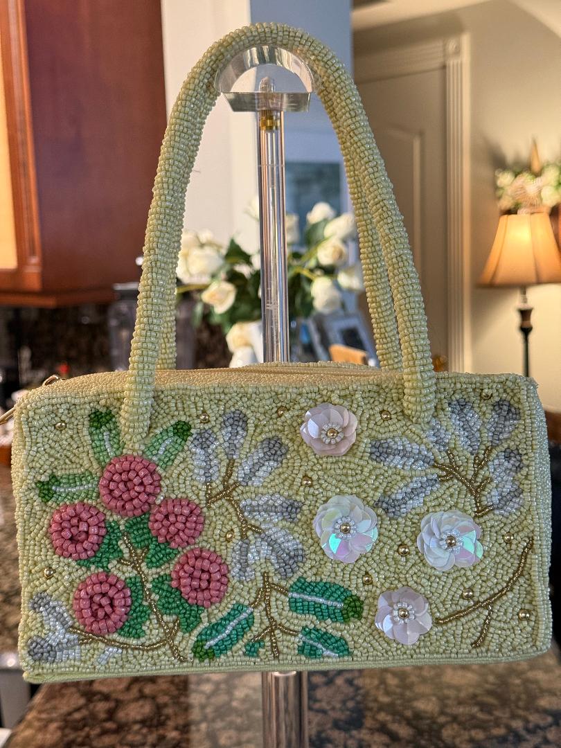 Trending Beaded Bags and Resort Collection - Yellow Floral Top Handle Tote