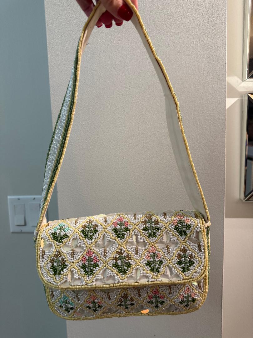 Trending Beaded Bags and Resort Collection - Yellow Floral Triangle Pattern