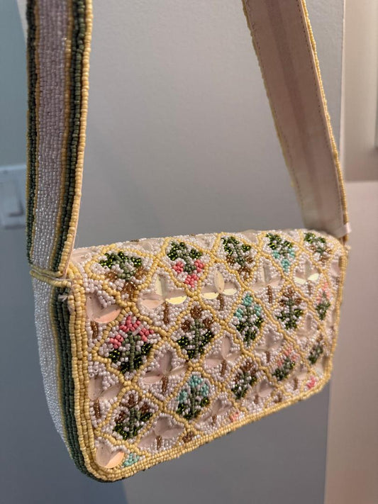 Trending Beaded Bags and Resort Collection - Yellow Floral Triangle Pattern