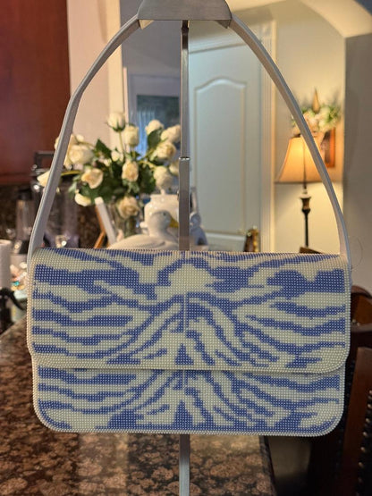 Trending Beaded Bags and Resort Collection - Baby Blue Zebra Beaded Shoulder Bag