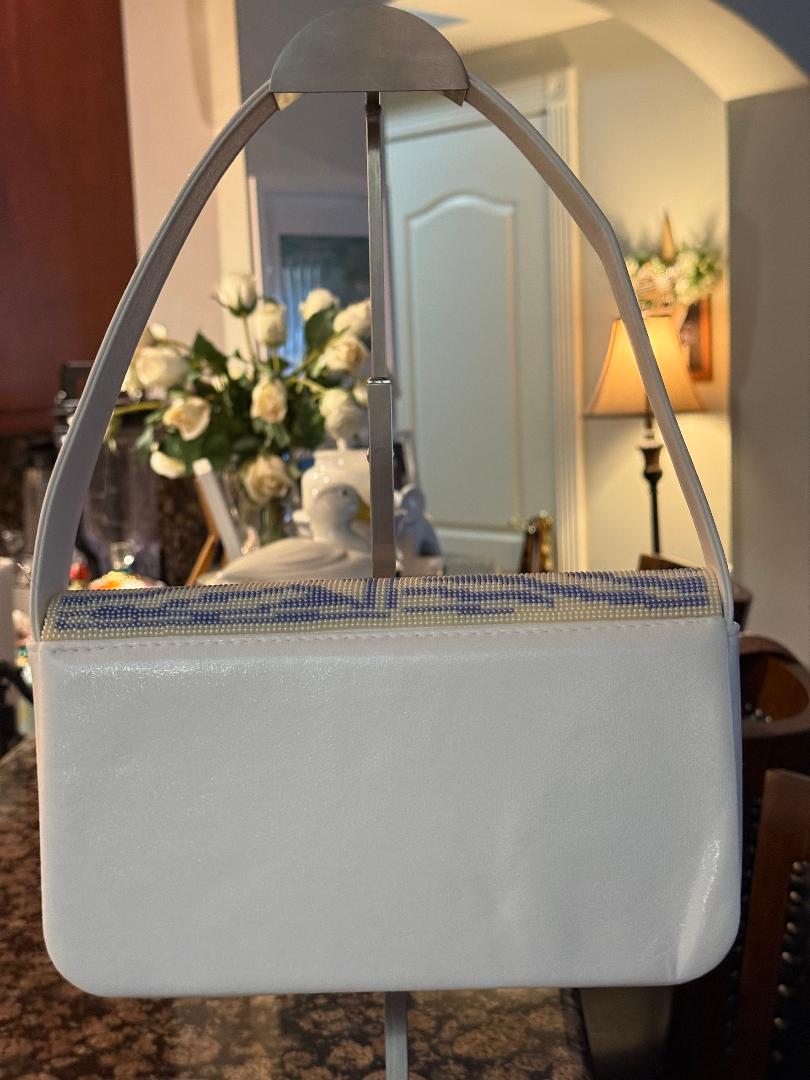 Trending Beaded Bags and Resort Collection - Baby Blue Zebra Beaded Shoulder Bag