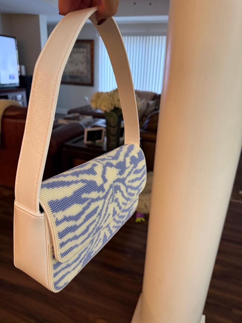 Trending Beaded Bags and Resort Collection - Baby Blue Zebra Beaded Shoulder Bag