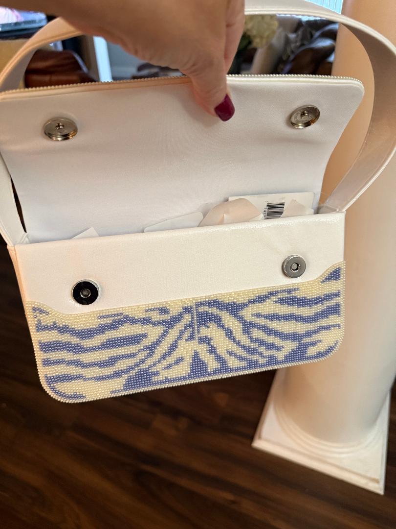 Trending Beaded Bags and Resort Collection - Baby Blue Zebra Beaded Shoulder Bag