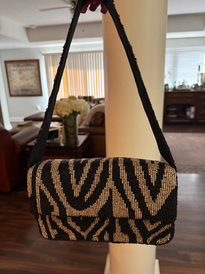 Trending Beaded Bags and Resort Collection - Black & Silver Zebra Beaded Shoulder Bag