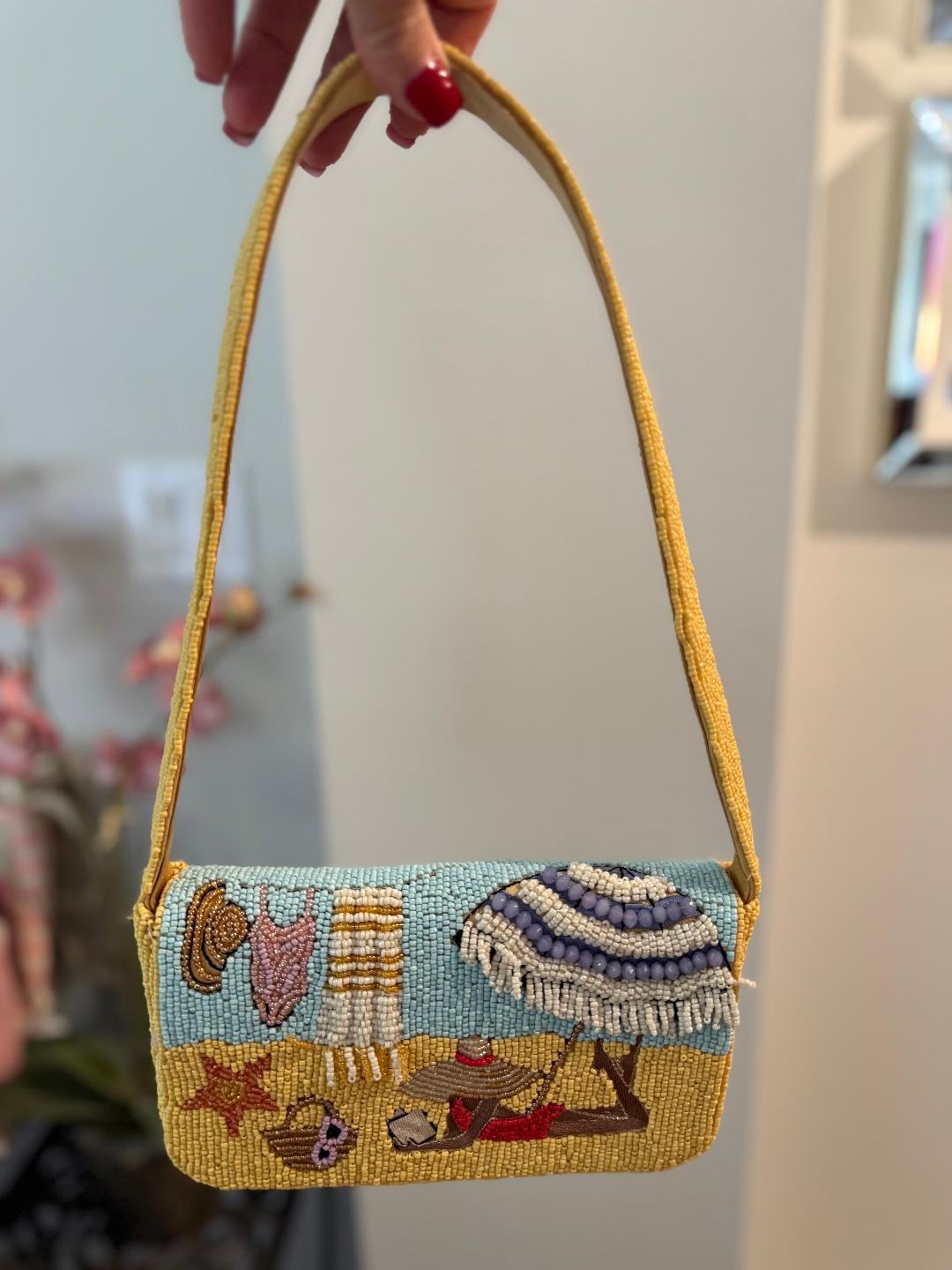 Trending Beaded Bags and Resort Collection - Beach Day with Girl and Umbrella