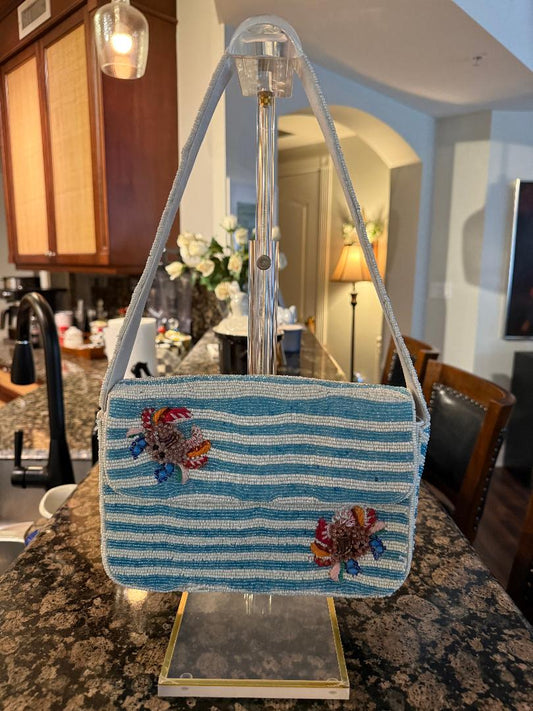 Trending Beaded Bags and Resort Collection - Crab Blue Multi Striped