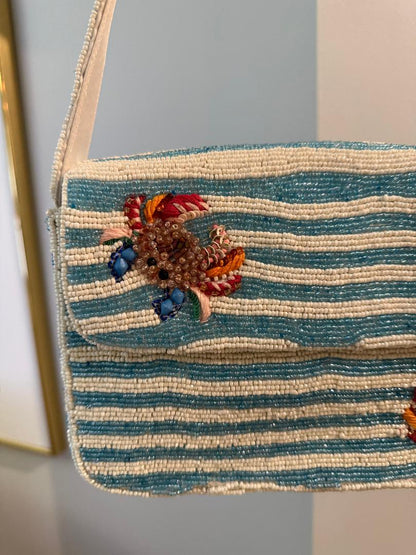 Trending Beaded Bags and Resort Collection - Crab Blue Multi Striped