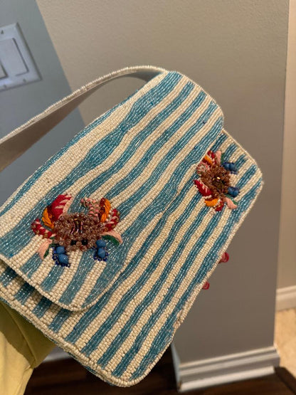 Trending Beaded Bags and Resort Collection - Crab Blue Multi Striped