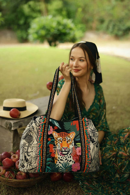 America & Beyond - Tropical Leopard Beaded Tote