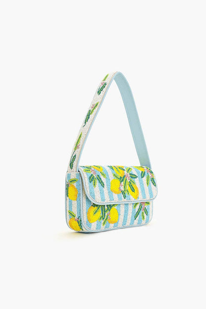 America & Beyond - Limoncello Blue White Striped Lemon Shoulder Bag