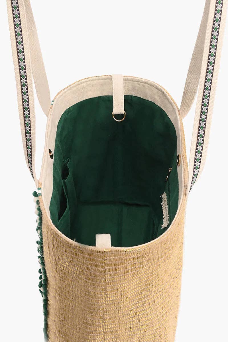 America & Beyond - Bee Green Beaded Embellished Tote