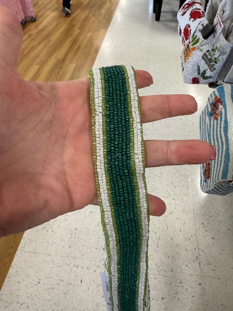 Trending Beaded Bags and Resort Collection - Green Floral Triangle Pattern