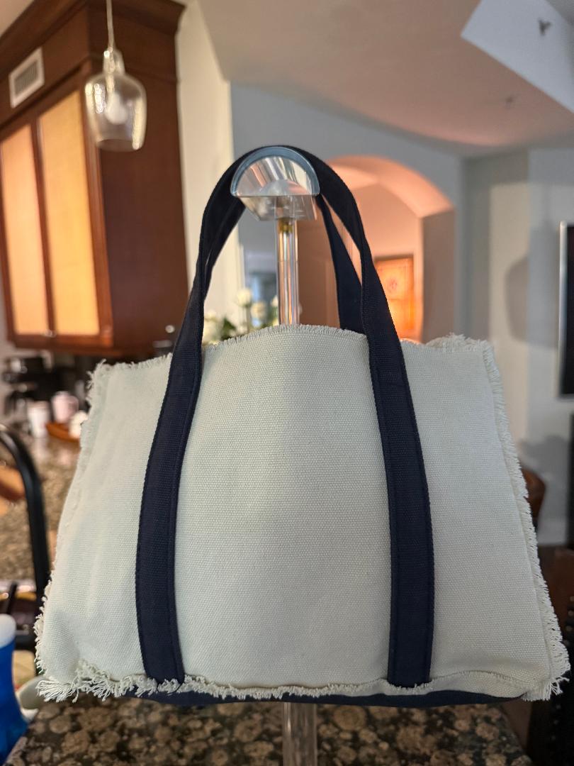 Trending Beaded Bags and Resort Collection - BOATKIN MINI Navy/White Canvas Tote