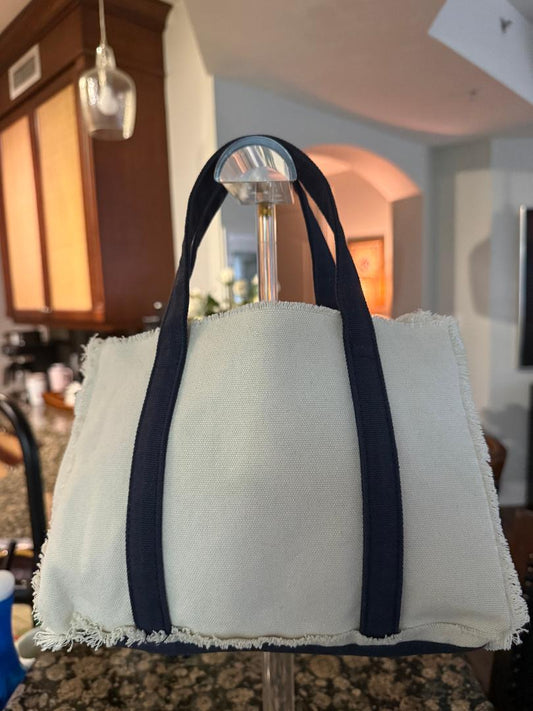 Trending Beaded Bags and Resort Collection - BOATKIN MINI Navy/White Canvas Tote