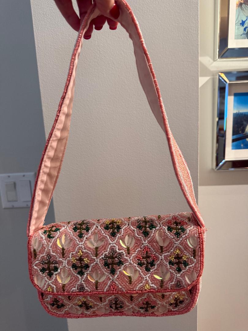 Trending Beaded Bags and Resort Collection - Pink Floral Triangle Pattern