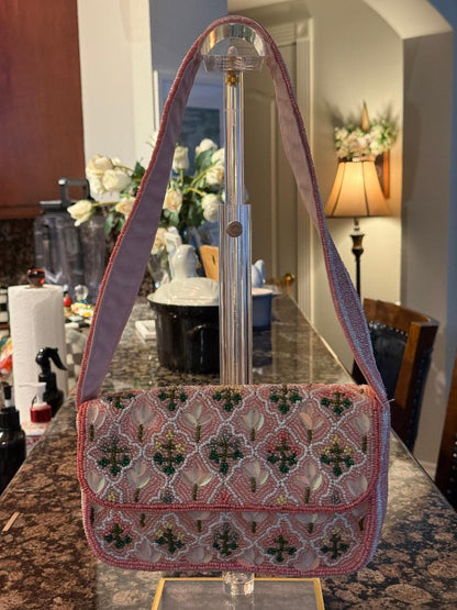 Trending Beaded Bags and Resort Collection - Pink Floral Triangle Pattern