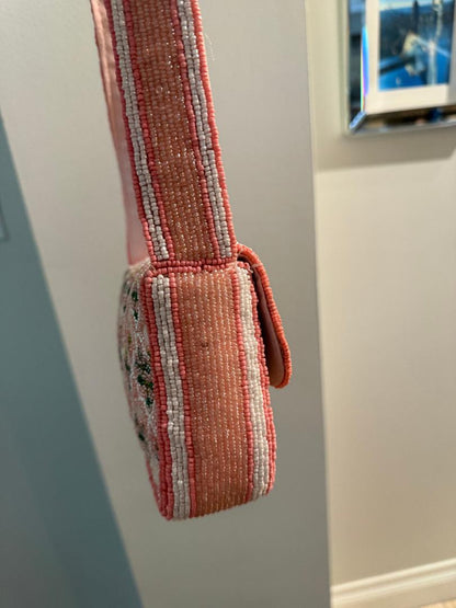 Trending Beaded Bags and Resort Collection - Pink Floral Triangle Pattern