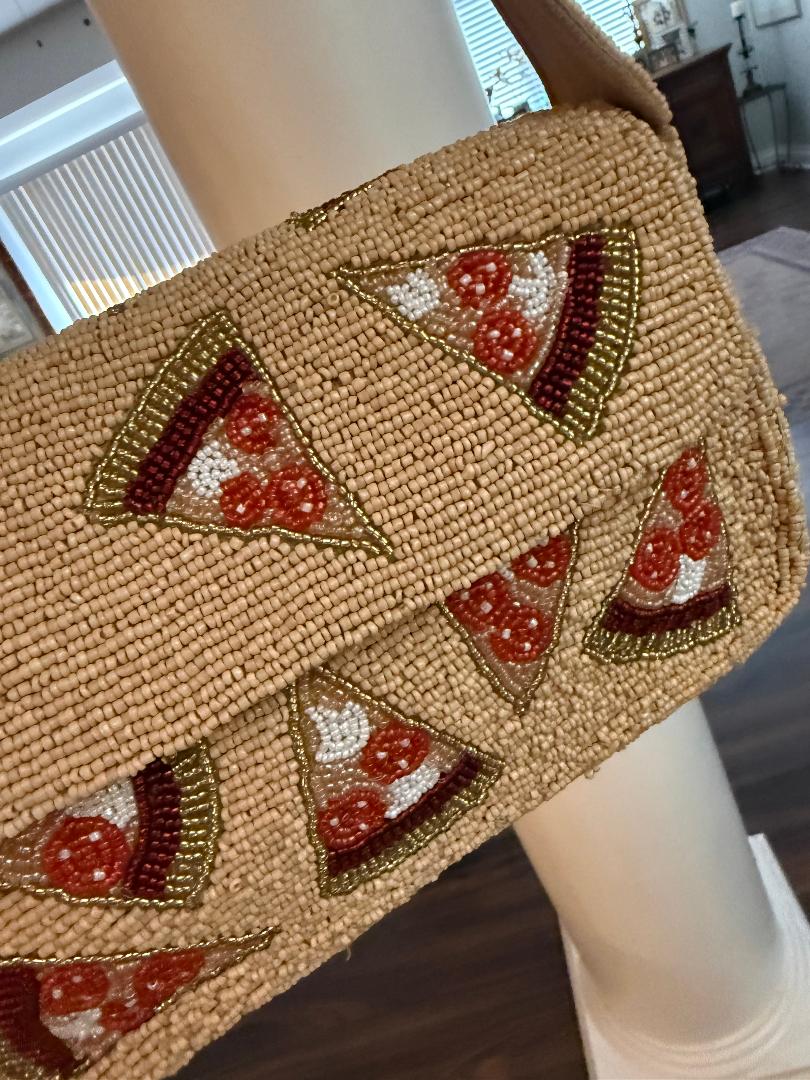 Trending Beaded Bags and Resort Collection - Pizza Beaded Shoulder Bag