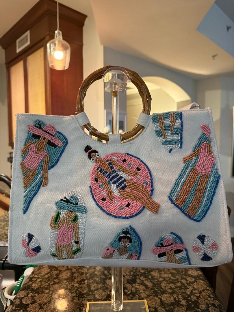 Trending Beaded Bags and Resort Collection - Girls Floating in Pool Summer Tote