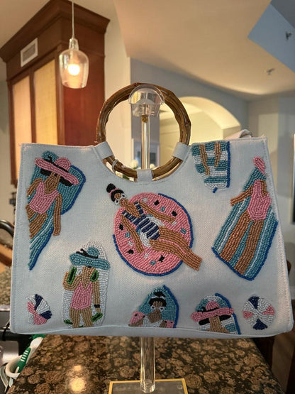 Trending Beaded Bags and Resort Collection - Girls Floating in Pool Summer Tote