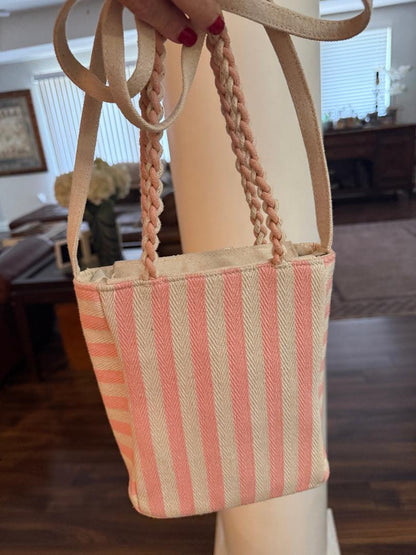 Trending Beaded Bags and Resort Collection - Pink & White Striped Palm Tree Crossbody