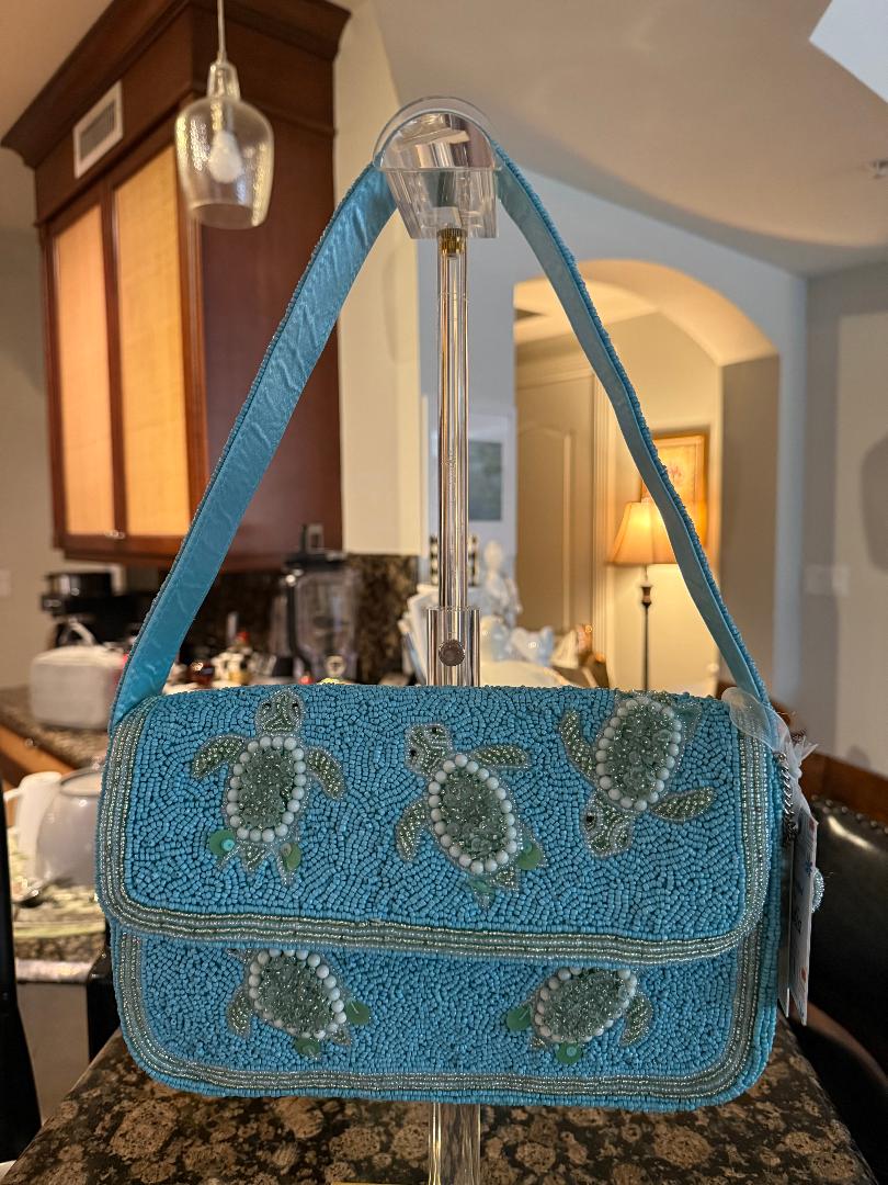 Trending Beaded Bags and Resort Collection - Baby Blue Sea Turtles with Matching Bag Charm